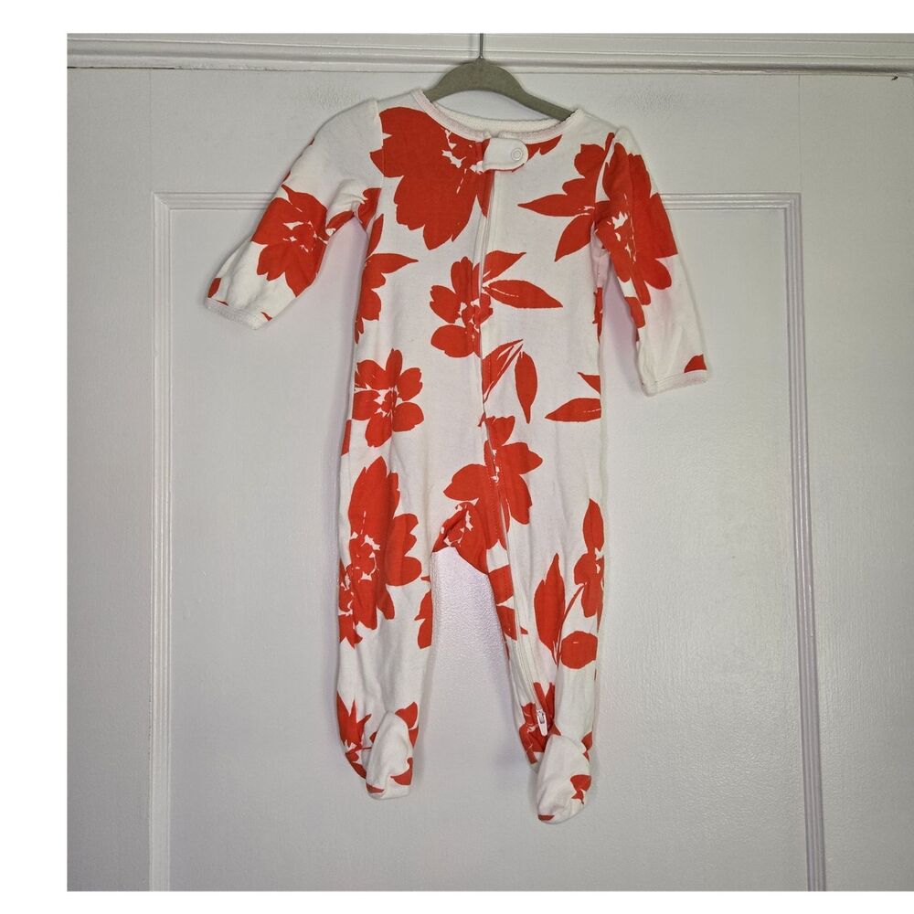 Carters Floral One Piece 9 Months Orange White 2 Way Zip Coverall